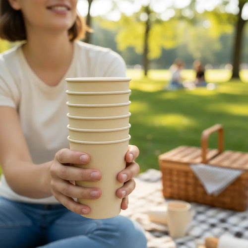 Vaso Ecológico De Caña 12 Oz Paquete X 50 Unidades Caqui Caña