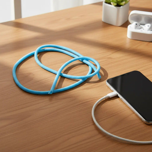 12 Unidades Protector De Cable En Resorte Azul Claro  Azul Claro