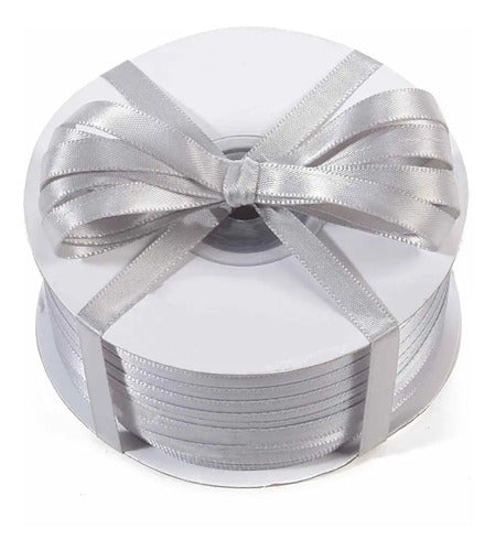 Cinta Plateado Raso Tela Satín Moños 100 Mts X 7mm Plateado