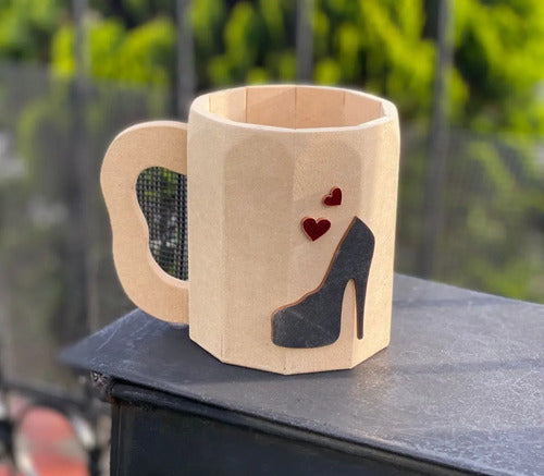Vaso Decorativo Tacón Para Regalo 13x12 Cm   Madera Vaso Madera