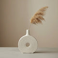 Jarrón Florero Decorativo En Cerámica En Crudo  27x20x6cm  Blanco Rayas