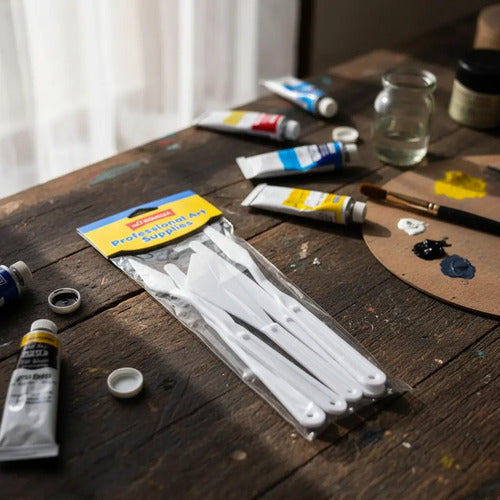 Set De Espátulas Plasticas Oleo Pintura X 5 Piezas Blanco