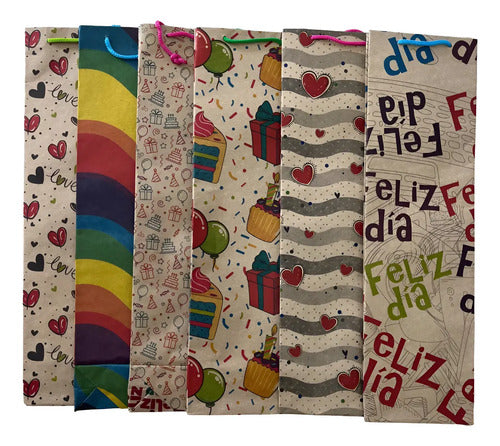 Bolsa Regalo Papel Kraft 30x8x6cm Para Botella Vino Kraft Estampado Surtido