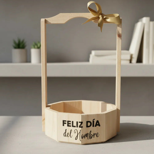 Canasta Madera Para Regalo Ancheta Dia Del Hombre 19x19x32cm Madera