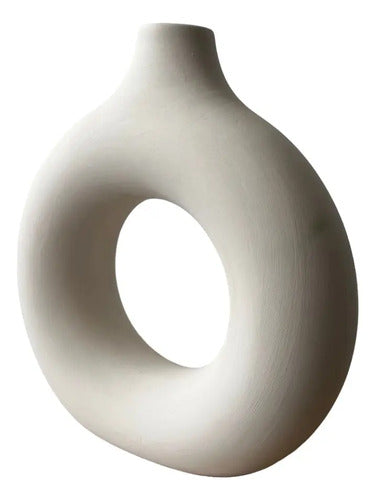 Jarrón Florero Decorativo Cerámica En Crudo 23x22x7cm Blanco Circular