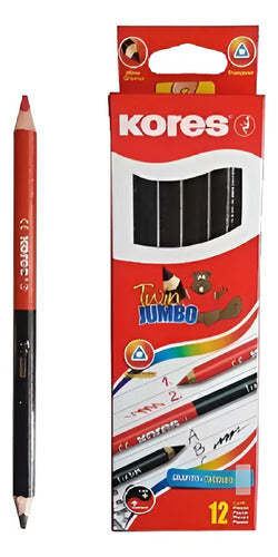 Lápiz Bicolor Kores Jumbo X 12 Bicolor Rojo/negro