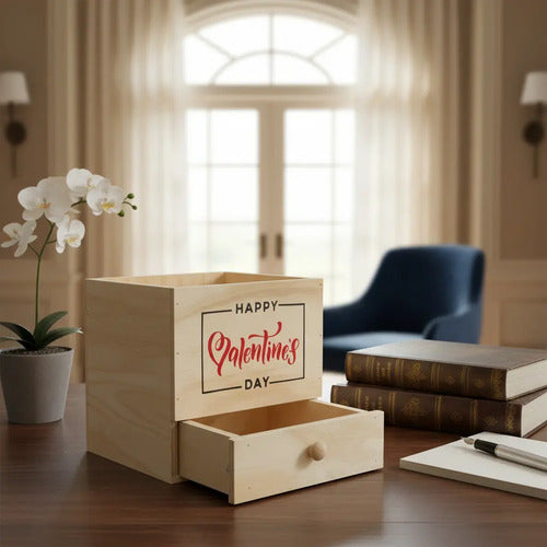Caja De Madera Para Regalo Ancheta San Valentín 20x20x18 Cm Madera