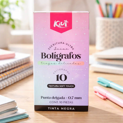 Boligrafo Negro Kiut Punta Delgada 0.7mm X 10 Unidades Negro