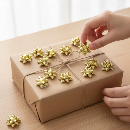 Moño Estrella Dorado Para Regalo Diametro 2.5cm X 90 Und