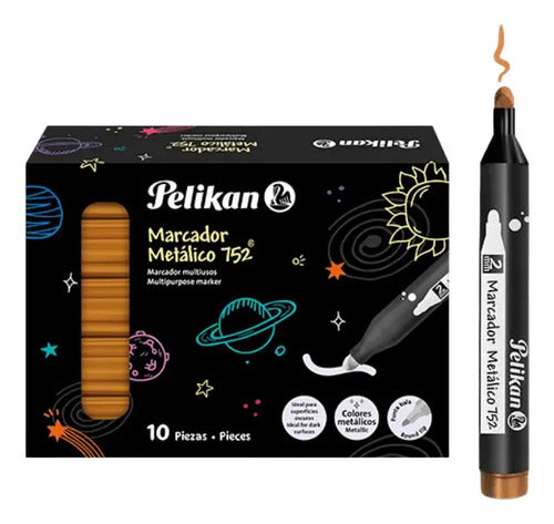 Marcador Metálico Oro Dorado Multiusos 752 Pelikan X 10 Und