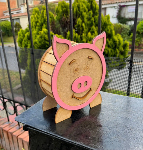 Alcancia Cerdito En Madera 15x15x7cm Cerdito Rosa