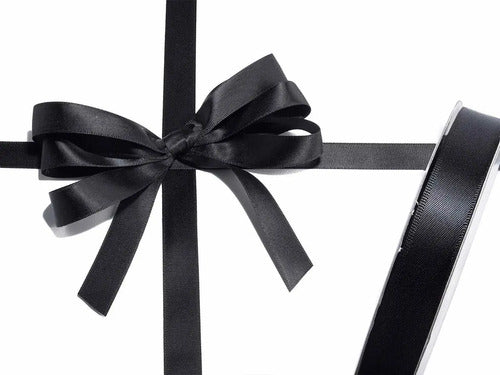 Cinta Negro Raso Tela Satín Moños 50 Mts X 1.2 Cm  Negro
