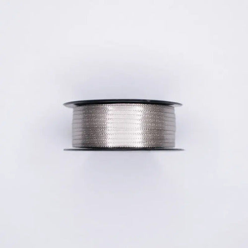 Cinta Plateada Raso Tela Satín Moños 100 Mts X 3mm Plateado