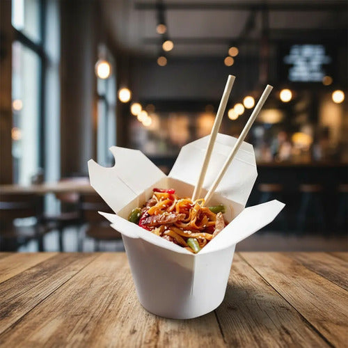 Caja Desechable Wok Carton 42oz 14.5x14.5x13cm - 12 Unidades Blanco