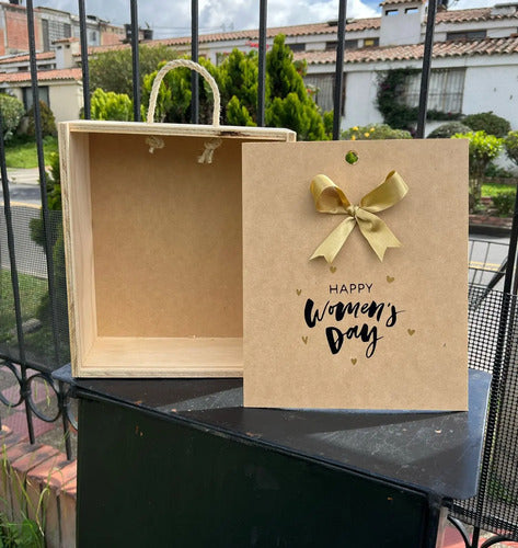 Caja Tapa Corrediza Madera Regalo Dia De La Mujer 28x24x9 Cm Madera Día De La Mujer