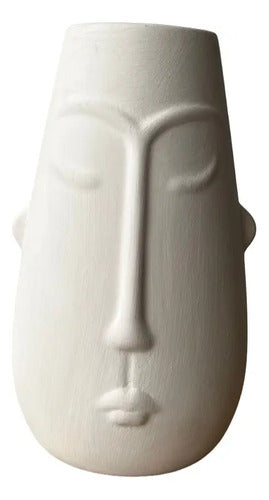 Jarrón Florero Rostro Decorativo Cerámica En Crudo 19x12cm  Blanco Rostro