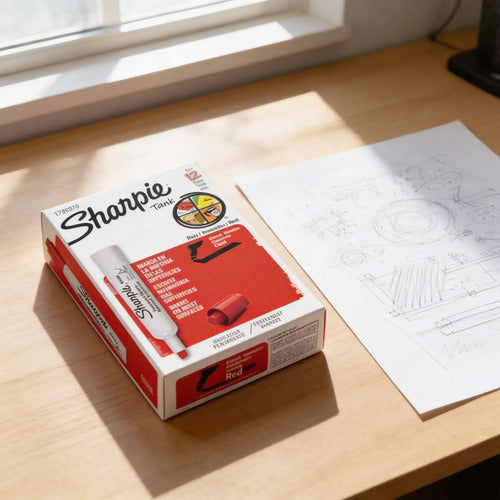Marcador Permanente Rojo Sharpie Punta Cincel Caja X 12