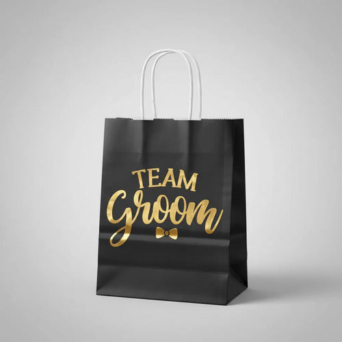 Bolsas Papel Team Groom Bodas 20x16x8cm- 12 Unidades Negro Caballeros De Honor