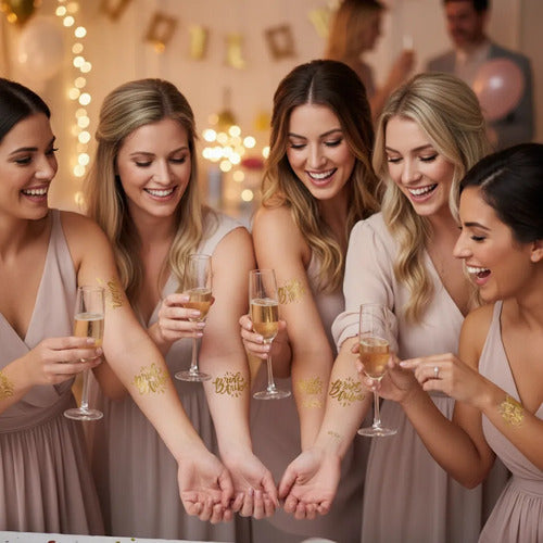 Tatuajes Temporales Despedida De Soltera Novia X 15 Unidades Dorado Bride