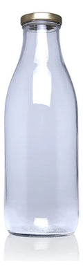 Botella De Vidrio Tipo Lechero Con Tapa 1.000ml X 20 Und Tapa Dorada