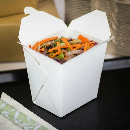 Caja Desechable Wok Carton 26oz 11.5x11.5x9.5cm -50 Unidades Blanco