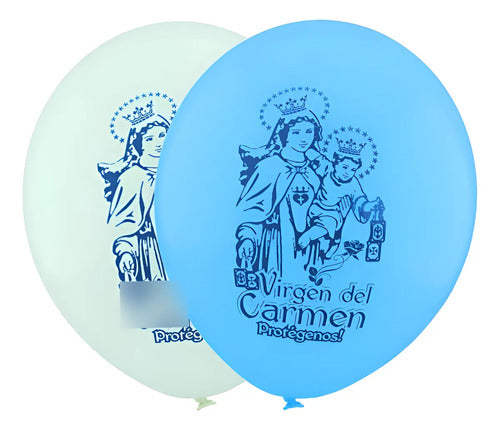 Globo Bomba Virgen Del Carmen R12 X 50 Und Azul Y Blanco