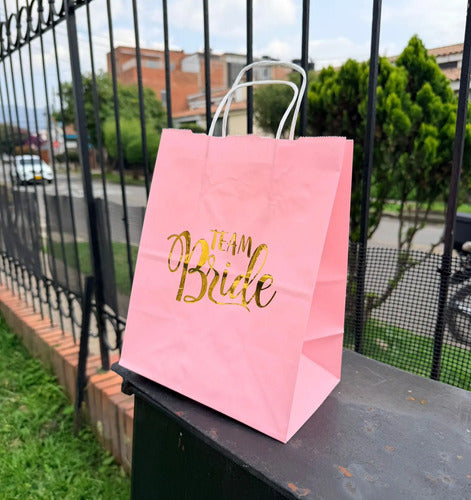 Bolsas Papel Damas De Honor Bodas 25x20x12cm - 12 Unidades Rosa Team Bride