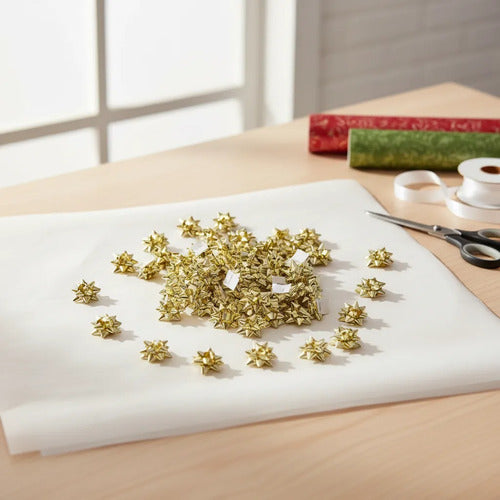 Moño Estrella Dorado Para Regalo Diametro 2.5cm X 90 Und