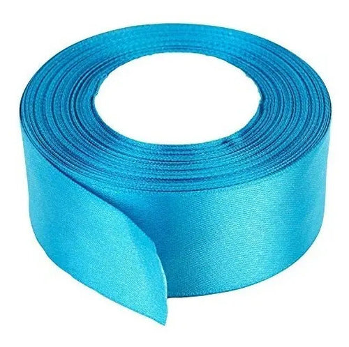 Cinta Azul Aguamarina Raso Tela Satín Moños 25 Mts X 3.5 Cm  Azul Aguamarina