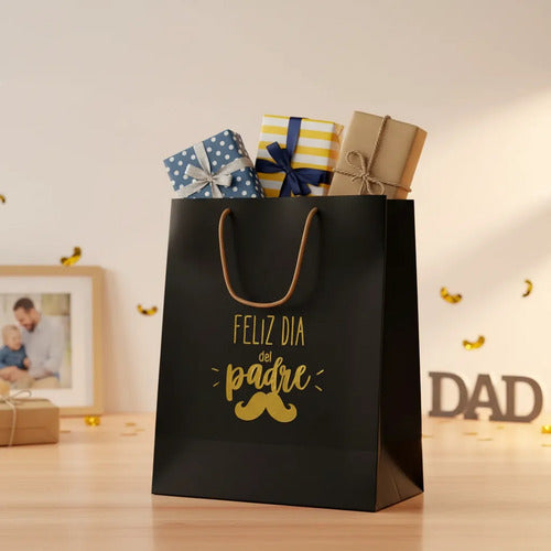 Bolsas Papel Regalo Día Del Padre 25x20x12cm - 6 Unidades Negro Papá