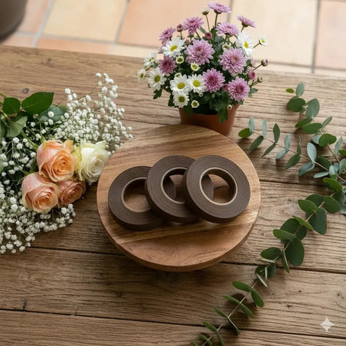 Cinta Floraltape Floratex 1cm X 27 Metros - 3 Rollos Cafe Lisa