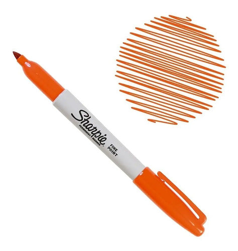 Sharpie Naranja Permanente Punta Fina X 4 Unidades