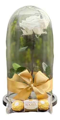 Rosa Preservada Regalo Cúpula Vidrio Color Blanco Ferrerox3 Blanco Rosa Preservada