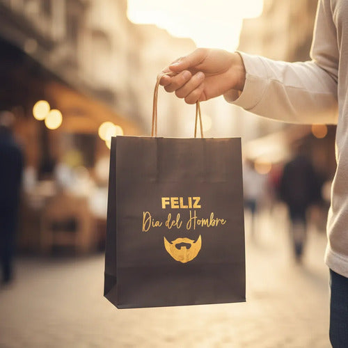 Bolsas Papel Regalo Día Del Hombre 25x20x12cm - 12 Unidades Negro Dorado