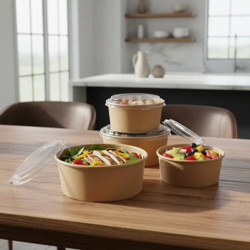 Bowl Kraft 26oz - 150x60mm Con Tapa  X 50 Unidades Kraft