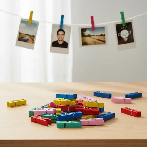 100 Pcs Mini Ganchos Madera Colores Decoración Fotos 3.5 Cm