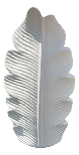 Jarrón Florero Decorativo Cerámica En Crudo 24x13.5x7cm Blanco Hoja