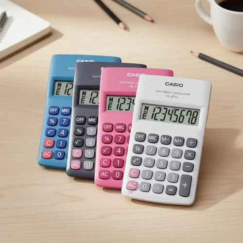 Calculadora Casio 8 Digitos Ref. Hl-815l Blanco, Rosado O Azul