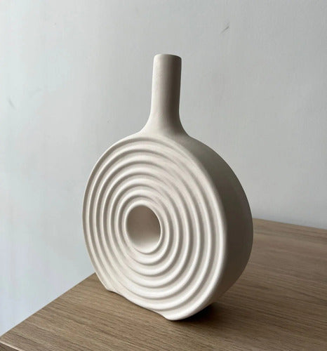 Jarrón Florero Decorativo En Cerámica En Crudo  27x20x6cm  Blanco Rayas
