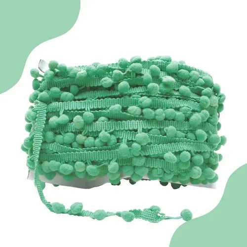 Cinta Bordada Con Pompones Verde Menta X 25 Mts Verde Menta Pompón