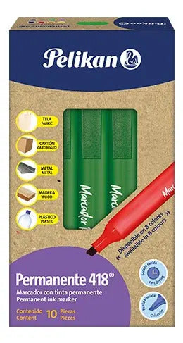 Marcador Permanente Pelikan Verde Caja X 10 Pcs Ref. 418