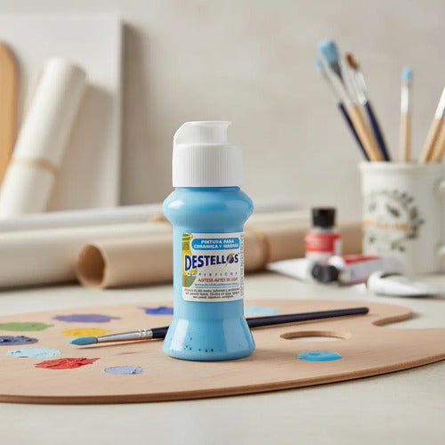 Pintura Cerámica Y Madera Destellos Color Azul Bebe