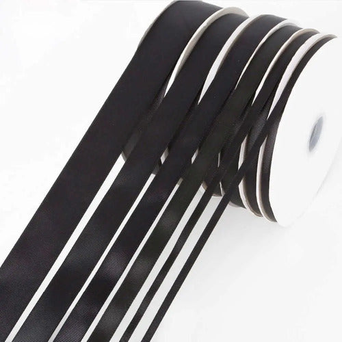 Cinta Negra Raso Tela Satín Moños 50 Mts X 2.5 Cm  Negro