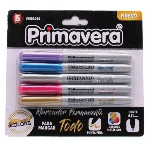Marcador Permanente Metalizado Punta Fina Primavera X5