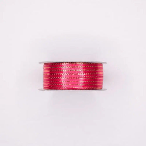 Cinta Borde Lurex Oro Color Fucsia Raso Tela 100 Mts X 3mm Fucsia