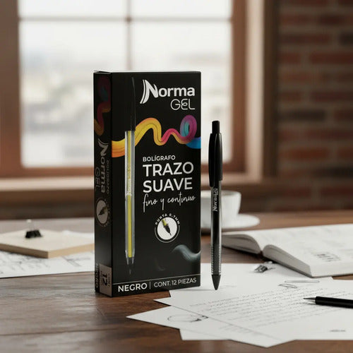 Bolígrafo Gel Norma Negro 0.7mm Caja 12 Unidades Escritura Fluida