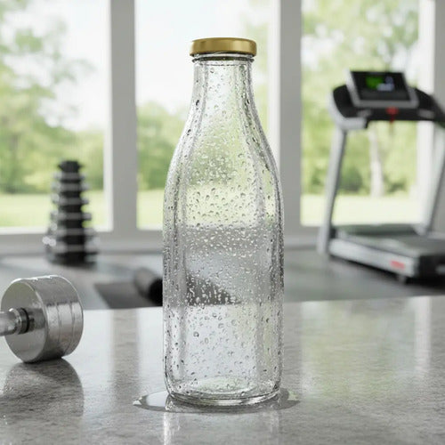 Botella De Vidrio Tipo Lechero Con Tapa 1.000ml - 6 Unidades Tapa Dorada
