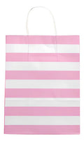 Bolsa Papel Rosada Kraft Manija 33x25.5x13cm - 10 Unidades Rosa Claro Rosa Rayas