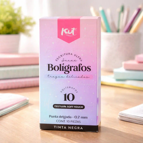 Boligrafo Negro Kiut Punta Delgada 0.7mm X 10 Unidades Negro