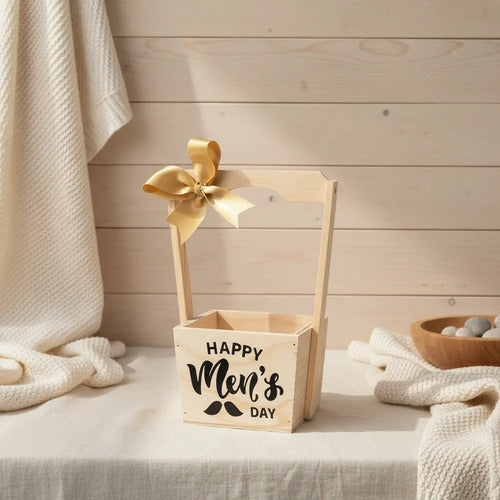 Canasta Madera Para Regalo Ancheta Dia Del Hombre 20x20x18cm Madera
